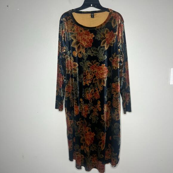 Emery Rose Dresses & Skirts - Women's Long Sleeve Crushed Velvet Floral Dress Sz XL Knee Length Autumn Boho